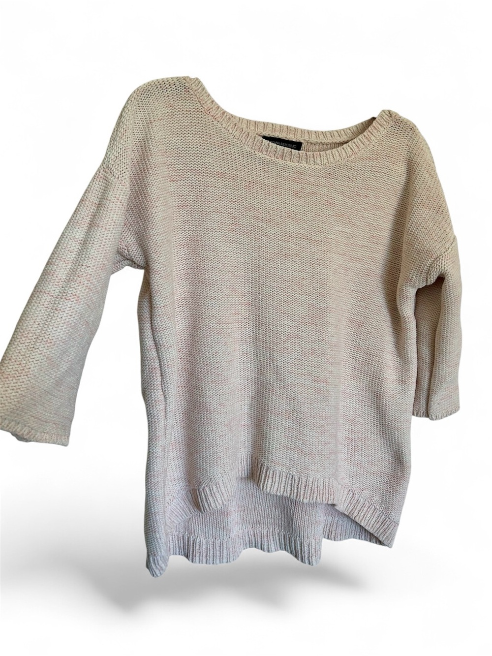 Pink Blush 100% Cotton Knit Women's Top - Boat Neck, 3/4 Sleeves & High-Low Hem - Picture 3 of 7